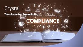  Presentation with business book - Cool new slides with compliance-inscription-coming-out backdrop and a tawny brown colored foreground