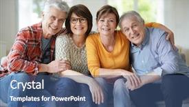  Presentation with friends - PPT theme having complicated - group of senior friends sitting background and a  colored foreground