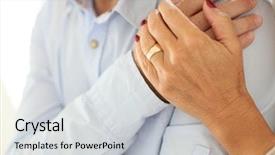  Presentation with old people help the people - Colorful slides enhanced with life complications - closeup of senior people's hands backdrop and a light gray colored foreground