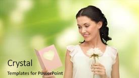  Presentation with flower woman - Audience pleasing PPT theme consisting of compliment - picture of young woman holding backdrop and a blonde colored foreground