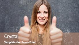  Presentation with teenage girl - Cool new PPT theme with compliment - teenage girl showing thumbs up backdrop and a coral colored foreground