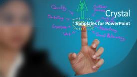  Presentation with whiteboard - Audience pleasing theme consisting of component diagram - female hand write on touch backdrop and a ocean colored foreground