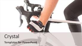  Presentation with bicycle - Cool new theme with bike components - hands in gloves on bicycle's backdrop and a light gray colored foreground