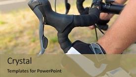  Presentation with bicycle - PPT layouts enhanced with bike components - hands in gloves on bicycle's background and a coral colored foreground