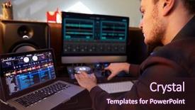  Presentation with computer music - Presentation design with composer - young man composing music background and a wine colored foreground