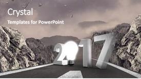  Presentation with road light - Beautiful slides featuring composite image of 3d 2017 with light bulb against a road between mountains backdrop and a gray colored foreground