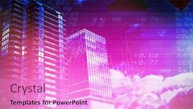  Presentation with shares - Colorful PPT layouts enhanced with composite image of 3d office buildings against stocks and shares backdrop and a lavender colored foreground