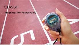  Presentation with timer - Cool new presentation theme with composite image of a hand holding a timer against race track backdrop and a coral colored foreground