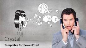  Presentation with wires - Colorful PPT theme enhanced with composite image of angry businessman tangle up in phone wires isolated backdrop and a light gray colored foreground