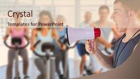  Presentation with trainer - Colorful presentation theme enhanced with composite image of angry personal trainer yelling through megaphone backdrop and a lemonade colored foreground