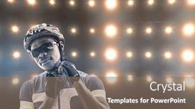  Presentation with spotlight - Slide deck with composite image of athletic man putting his cycling helmet against spotlight background and a gray colored foreground