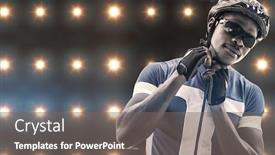  Presentation with spotlight - Slides having composite image of athletic man putting his cycling helmet against spotlight background and a gray colored foreground