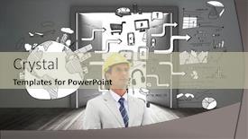  Presentation with taking notes - Presentation design having portrait of overworked young handsome background and a light gray colored foreground