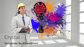  Presentation with taking notes - Colorful slides enhanced with composite image of attractive architect taking notes backdrop and a light gray colored foreground