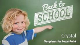  Presentation with pupil - Presentation enhanced with composite image of back to school message against cute pupil pointing background and a tawny brown colored foreground