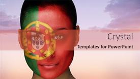  Presentation with blue orange - Cool new presentation with composite image of beautiful brunette in portugal facepaint against beautiful orange and blue sky backdrop and a red colored foreground
