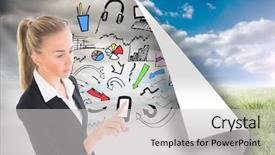  Presentation with composite - Cool new slide deck with composite image of blonde businesswoman backdrop and a light gray colored foreground