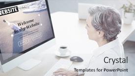  Presentation with website building 3d crossword puzzle cubes - Colorful PPT layouts enhanced with composite image of build website backdrop and a light gray colored foreground