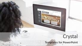  Presentation with website building 3d crossword puzzle cubes - Cool new PPT theme with composite image of build website backdrop and a white colored foreground