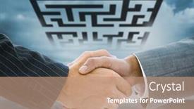  Presentation with business and politics handshake - Audience pleasing slide set consisting of composite image of business handshake against futuristic screen with quaders backdrop and a coral colored foreground