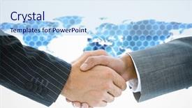  Presentation with hexagons - Cool new slide deck with composite image of business handshake backdrop and a light blue colored foreground