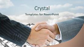  Presentation with hexagons - PPT theme having composite image of business handshake against hexagons on blue background background and a sky blue colored foreground