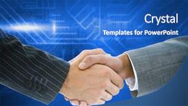  Presentation with blue circuit board - Colorful slide set enhanced with composite image of business handshake backdrop and a teal colored foreground