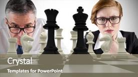  Presentation with chessboard - Presentation theme having king queen dressed - composite image of business people background and a gray colored foreground