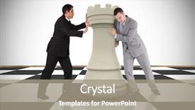  Presentation with composite - Amazing presentation theme having composite image of business people pushing chess piece against white background with vignette backdrop and a gray colored foreground