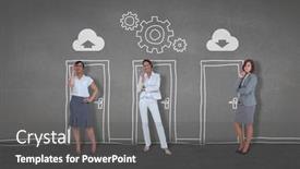  Presentation with black people - Colorful PPT theme enhanced with composite image of business people standing against black wall backdrop and a dark gray colored foreground