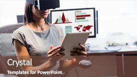  Presentation with abstract digital business interface - Colorful slide deck enhanced with composite image of business presentation backdrop and a tawny brown colored foreground