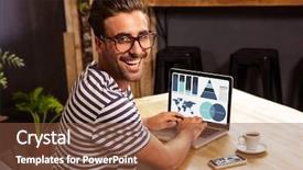  Presentation with spreadsheet data and business charts - Beautiful slide deck featuring composite image of business presentation backdrop and a tawny brown colored foreground