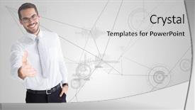  Presentation with digital image - Presentation theme with composite image of businessman lending background and a light gray colored foreground