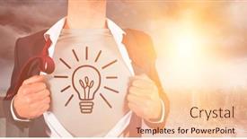  Presentation with doodle - Slides having composite image of businessman opening shirt with illuminated light bulb doodle against cityscape background and a lemonade colored foreground