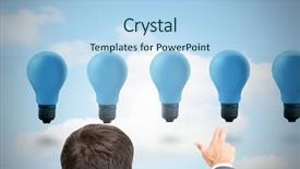  Presentation with light bulbs - Amazing presentation having composite image of businessman pointing with two fingers at blue light bulbs floating in the sky backdrop and a light blue colored foreground