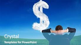  Presentation with composite - Presentation theme consisting of composite image of businessman sitting in swivel chair against cloud dollar background and a light blue colored foreground