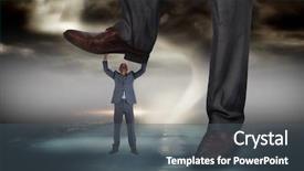  Presentation with tornado - Presentation theme enhanced with composite image of businessman stepping on tiny businessman against stormy sky with tornado over road background and a dark gray colored foreground