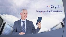  Presentation with systems - Presentation theme having composite image of businessman using digital tablet against server systems in sky background and a sky blue colored foreground