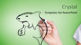  Presentation with shark - PPT layouts enhanced with composite image of businesswoman drawing loan shark against green vignette background and a mint green colored foreground