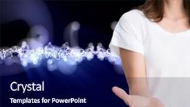  Presentation with lightening - Beautiful slide deck featuring composite image of businesswoman presenting her empty hand on black background with purple lightening backdrop and a navy blue colored foreground