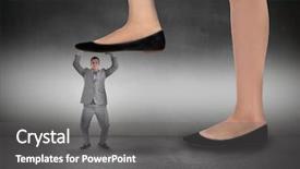  Presentation with stepping - Slide set having composite image of businesswoman stepping on tiny businessman on grey background background and a gray colored foreground