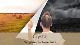  Presentation with composite - Beautiful slides featuring smart farm - composite image of businesswoman touching backdrop and a coral colored foreground