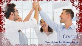  Presentation with business casual - Theme having composite image of casual business team high fiving against snow background and a lemonade colored foreground