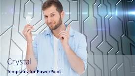  Presentation with composite - Amazing theme having composite image of charming model holding a bulb in right hand backdrop and a sky blue colored foreground