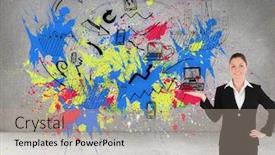  Presentation with space suit - Audience pleasing slide set consisting of composite image of charming woman in suit showing a copy space while standing backdrop and a mint green colored foreground