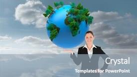 Presentation with space suit - Audience pleasing presentation design consisting of composite image of charming woman in suit showing a copy space while standing backdrop and a light blue colored foreground