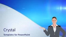  Presentation with space suit - Colorful PPT layouts enhanced with composite image of charming woman in suit showing a copy space while standing backdrop and a sky blue colored foreground