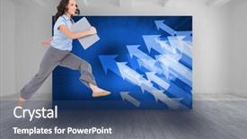  Presentation with classy - Beautiful slide deck featuring composite image of cheerful classy businesswoman jumping while holding clipboard backdrop and a ocean colored foreground