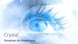  Presentation with interface - Presentation theme featuring composite image of close up of female blue eye against interface background and a sky blue colored foreground