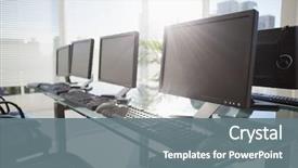  Presentation with front office - Beautiful PPT theme featuring composite image of computer backdrop and a gray colored foreground